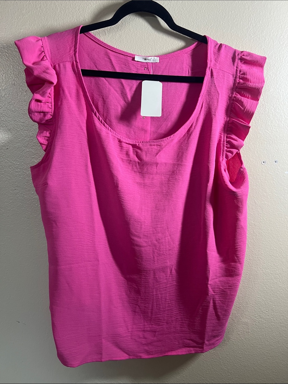 Timing Bright Pink Ruffle Sleeve Scoop Neck Tank